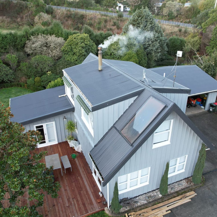 Gutters cleaned, roof cleaned, roof painted, house painted