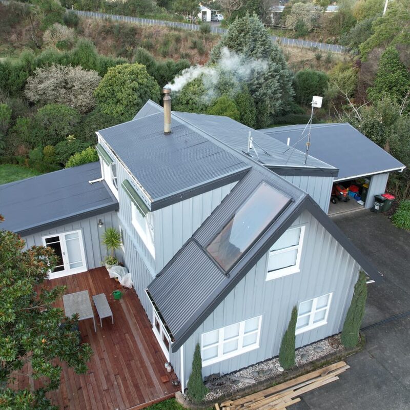 Freshly painted house and roof, seen from above