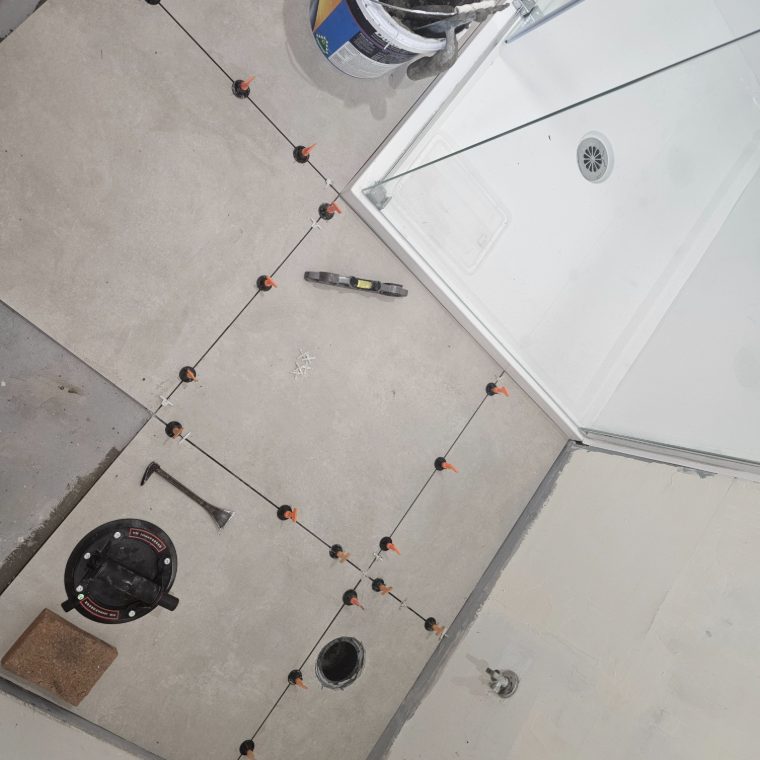 Bathroom being tiled